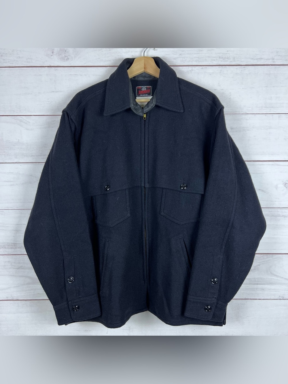 Vtg Johnson Woolen Mills Jacket Mens 48 Black Wool Full Zip Heritage Made In USA